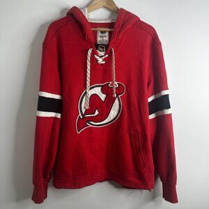 Vintage CCM New Jersey Devils Hoodie Mens L Red NHL Hockey Sweatshirt Reebok